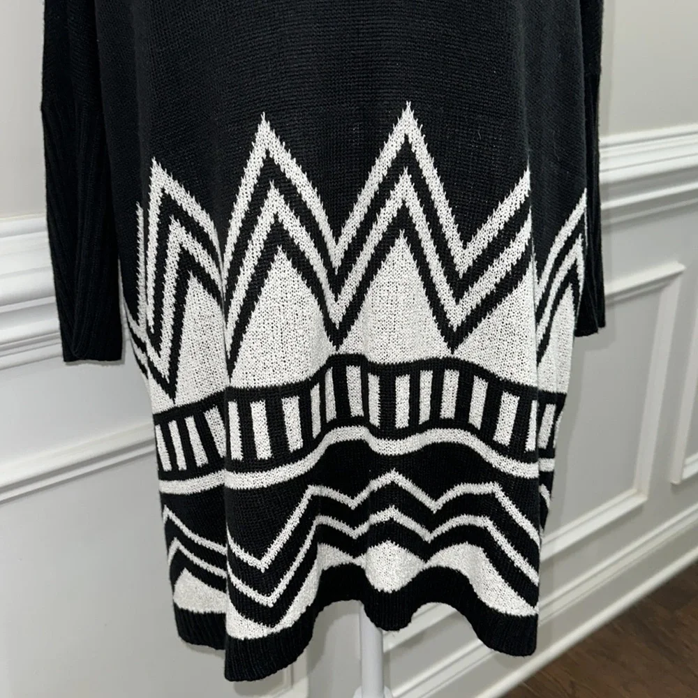 Hannah Boho Black and White Round Neck 3/4 Sleeve Sweater size XL - Picture 3 of 7